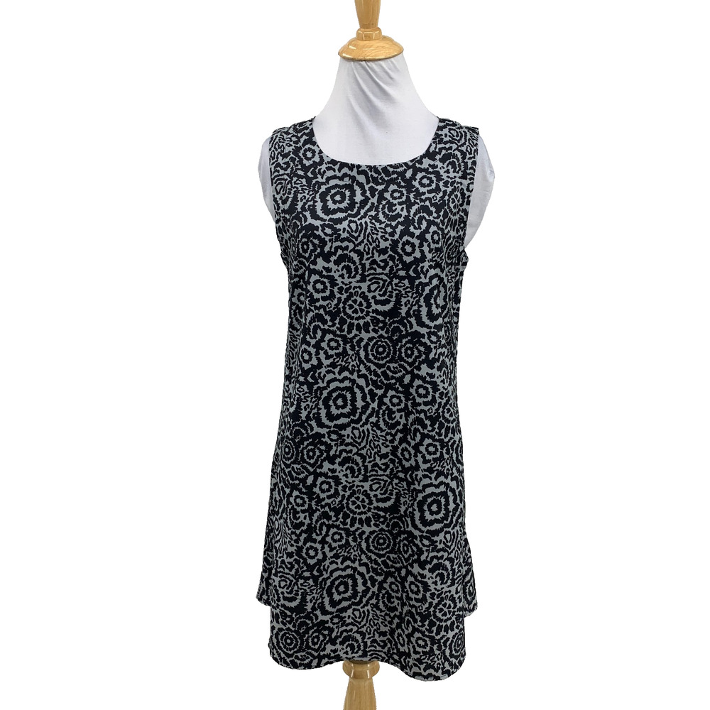 RipSkirt Hawaii Dress Womens S Small Gray Black Night Blooms Beach Keyhole Back